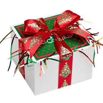 Christmas Tree Cookie Gift Box with Red Ribbon