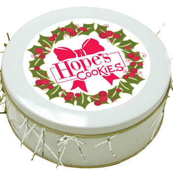 Christmas Wreath Cookie Gift Tin in White
