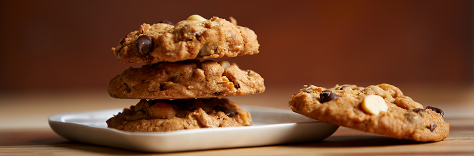 Stack of Chocolate Cookies with Coconut Macadamia Nuts